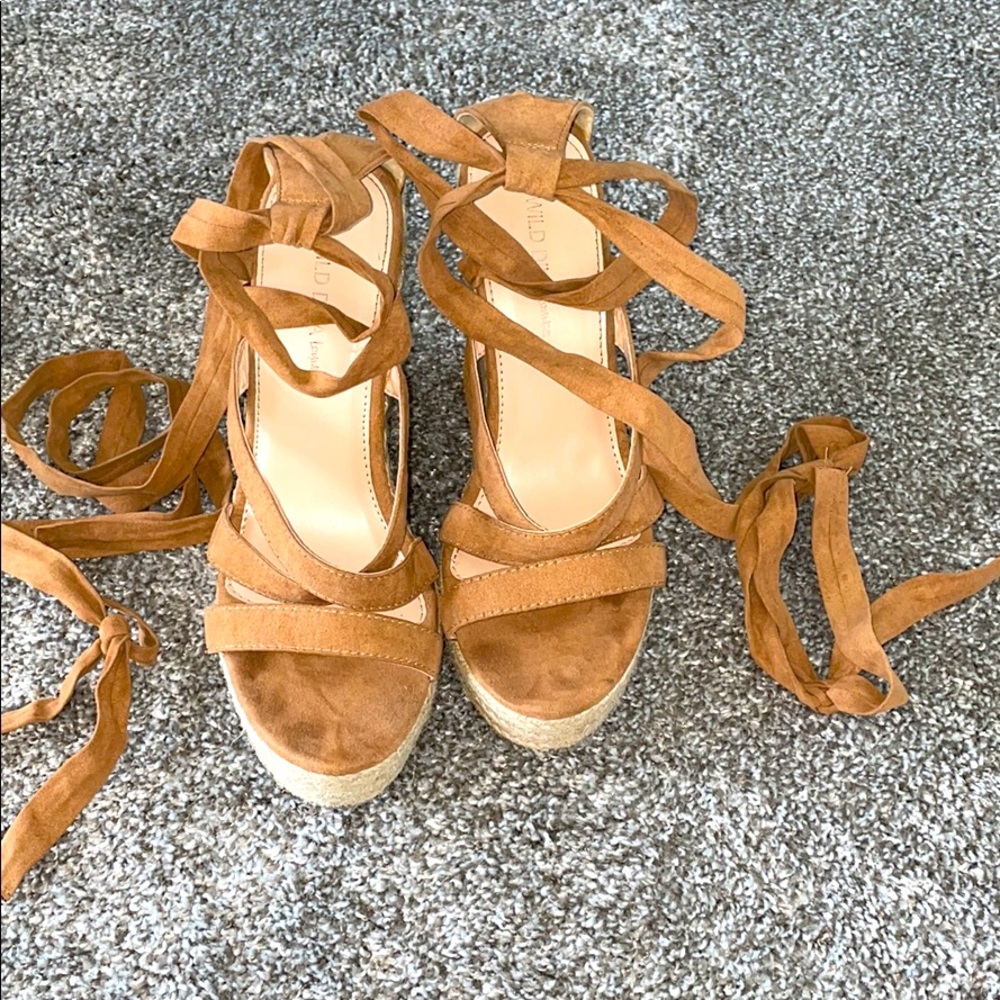Strappy tie up wedges